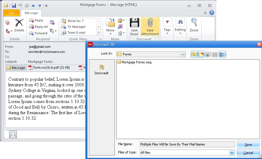 Save Email Attachments in Docsvault