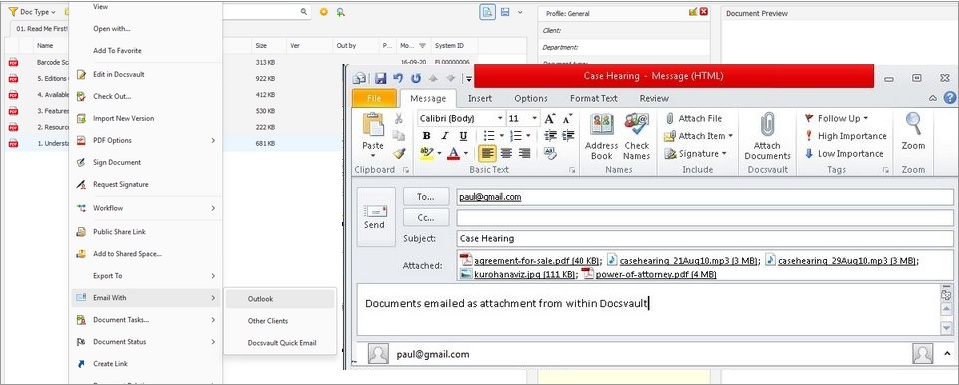 Documents emailed as attachment