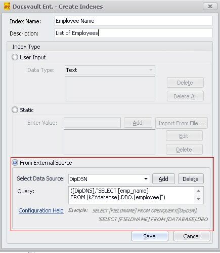 Index values from External Database