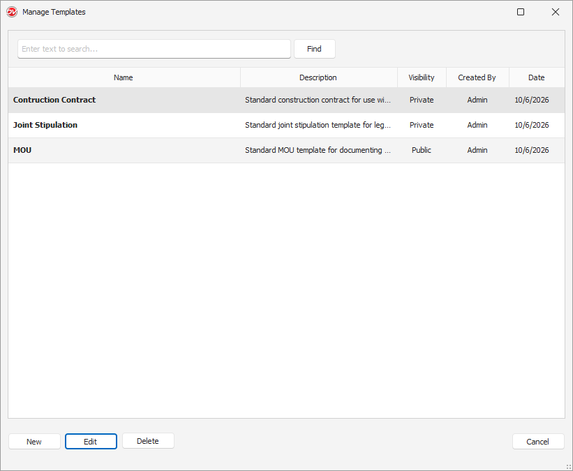 List of Document Templates