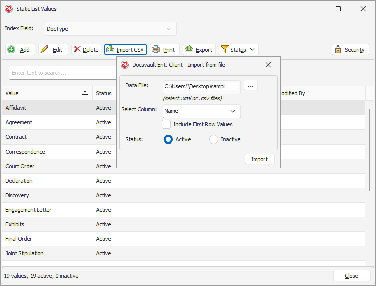 &nbsp; &nbsp;Import Static Index Values