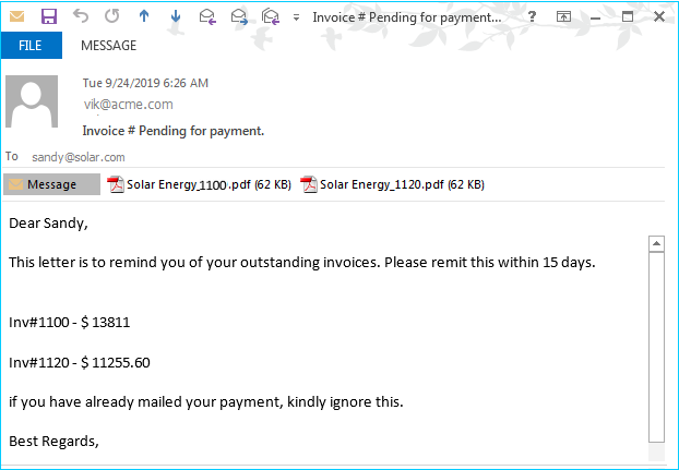 Example of a consolidate email