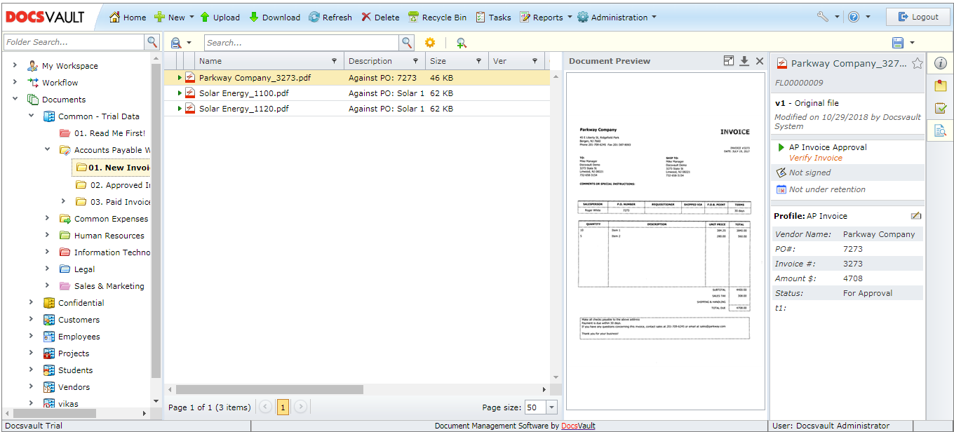 Docsvault Web Client Interface