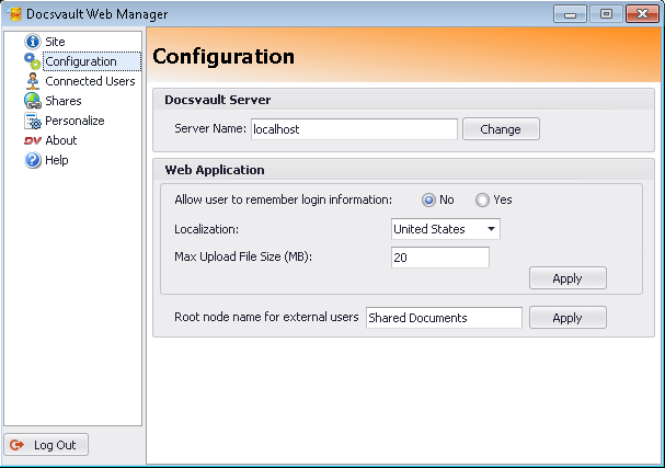 Docsvault Web configuration