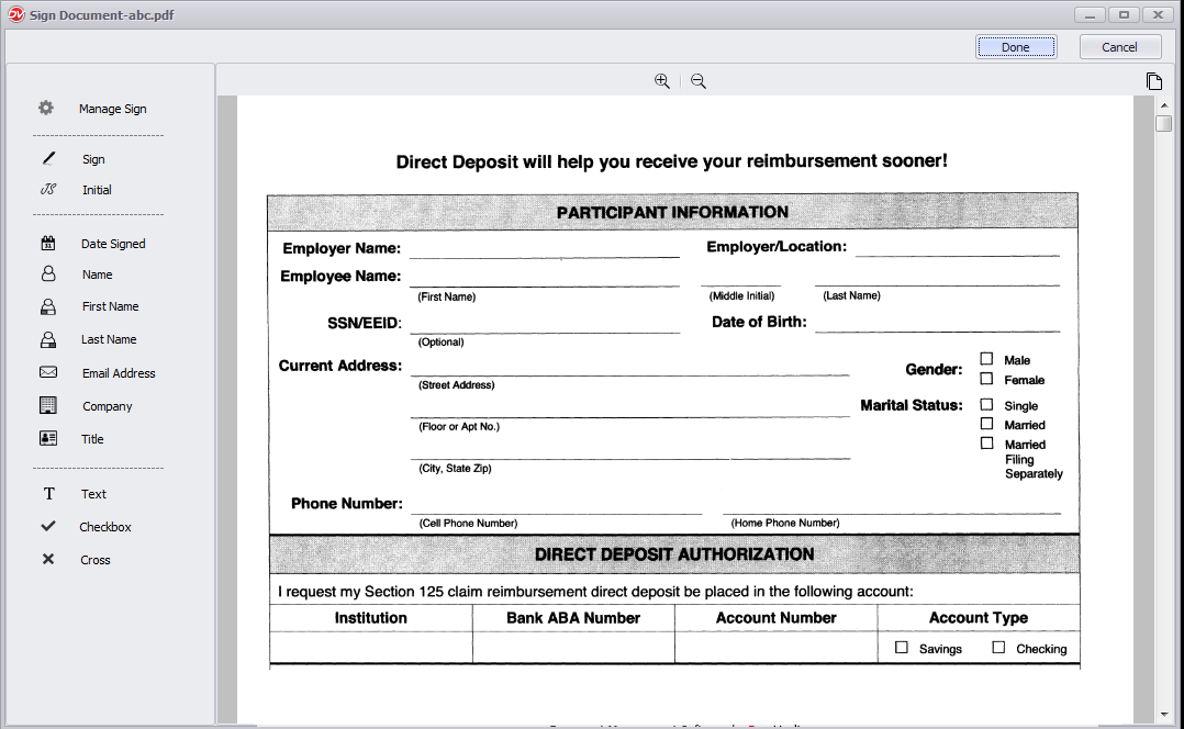 Digital Signature Desktop interface