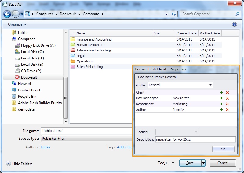 Adding documents using Windows Files Open/Save As