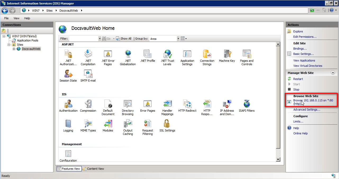 IIS dialog