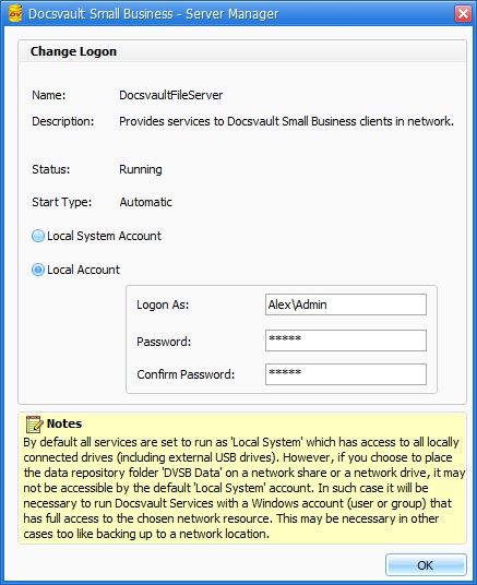 Change Logon Account