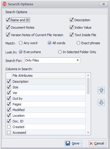 Search Options setup