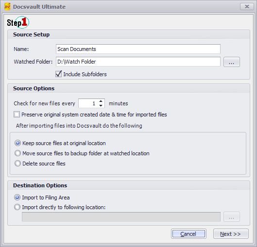 &nbsp; Watch Folder Wizard - Step 1