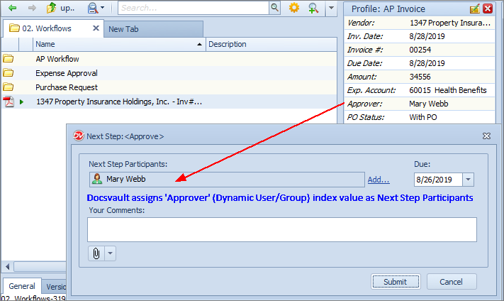 Dynamic user/group index value assigned as next step participants