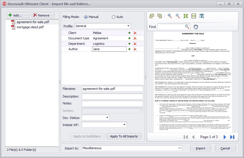 Importing the file directly to folder