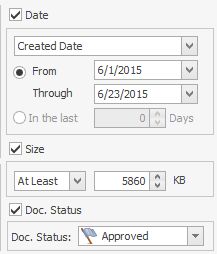 Setting Date, Size & Doc Status Criteria