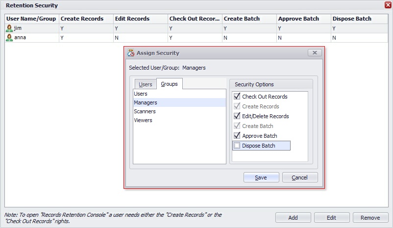 Assign Retention Security