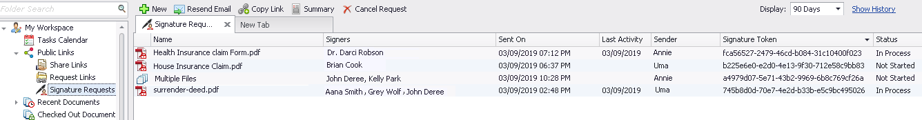 Signature Requests Tab
