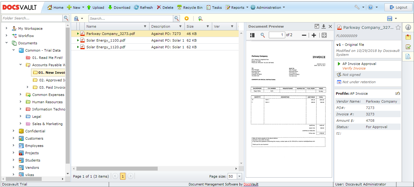 Docsvault Web Client Interface