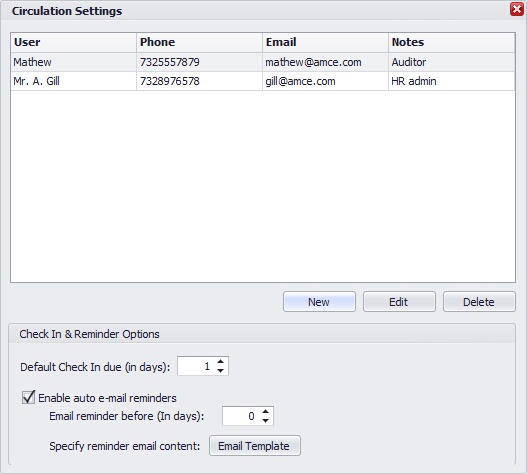 Circulation Settings