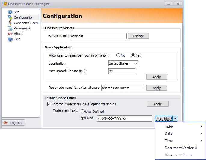 Docsvault Web Ccnfiguration