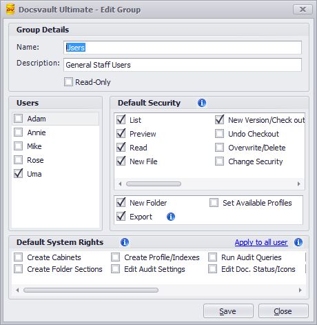 Assigning rights to the group