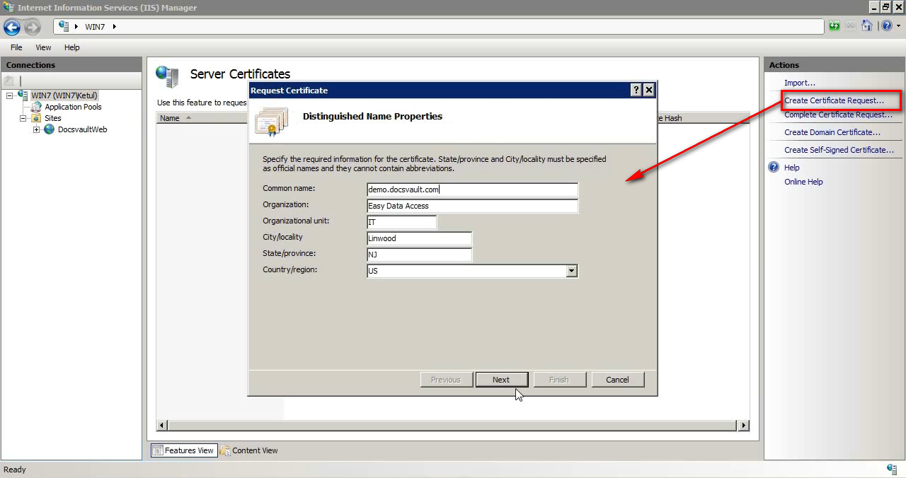 Create Certificate Request