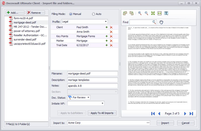 Importing the file directly to folder