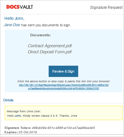 Signer receives the signature request email