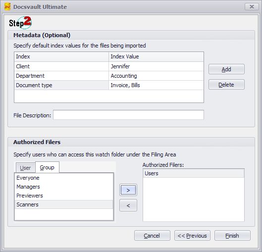 Watch Folder Wizard - Step 2