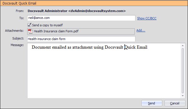 Sending email using Docsvault Quick Email