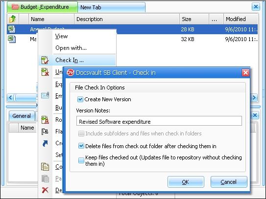 Checking In a document