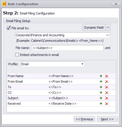 Email Filing Configuration