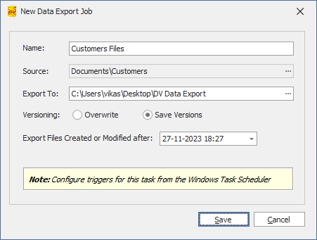 Configuration of Export Job
