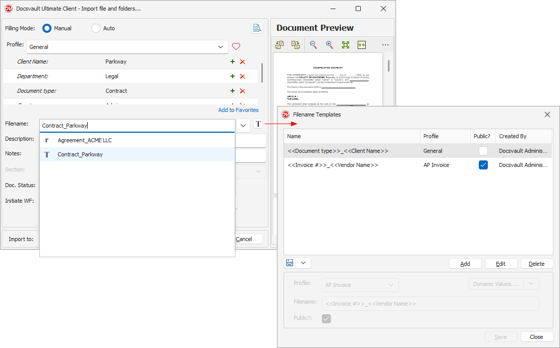 Manage and Apply Filename Template