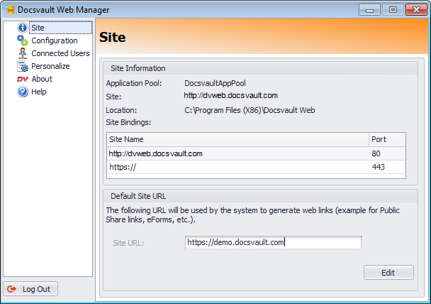 Docsvault Web Manager Settings