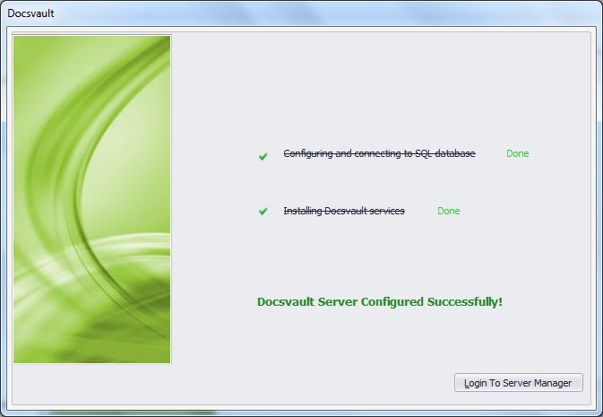 Docsvault Server Configured successfully