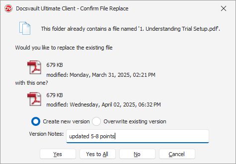Confirm File Replacement - Create a new version