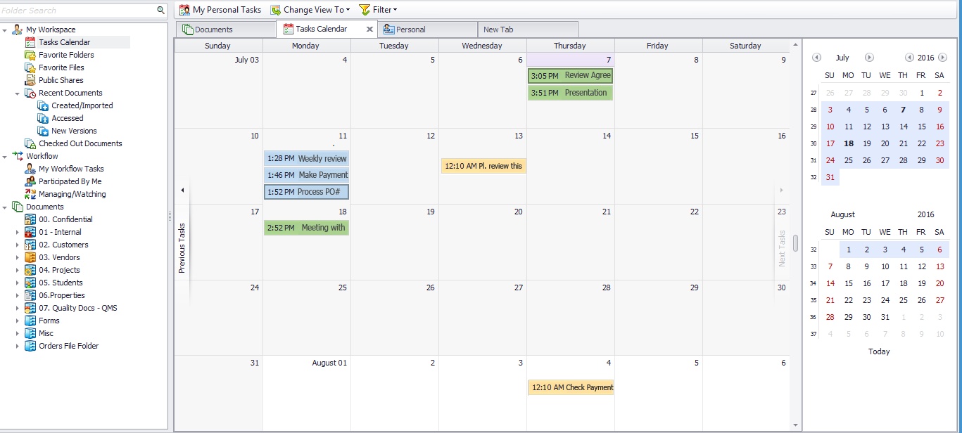 Document Management Task Calendar Docsvault